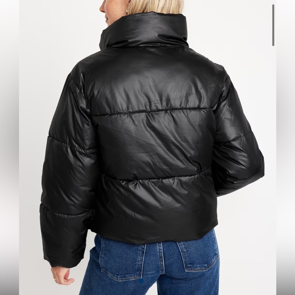 OLD NAVY Quilted Cropped Puffer Winter Jacket Black S - Picture 2 of 3